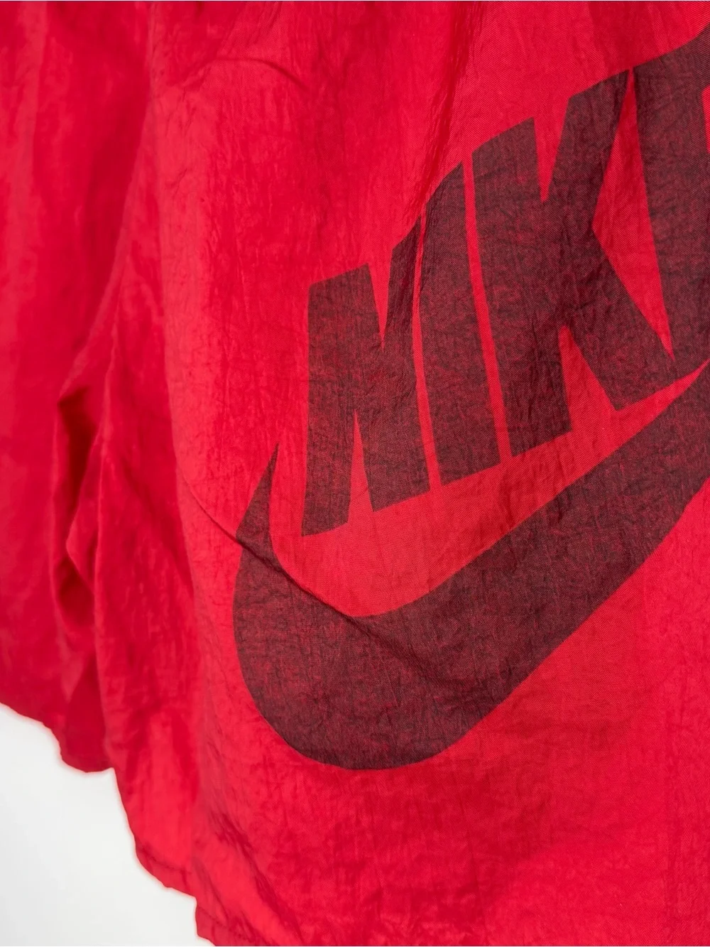 Vintage 90’s Red Nylon Shorts Pockets Embroidered Logo Size Medium‎